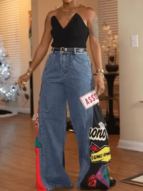 Unique Patterned Denim Jeans