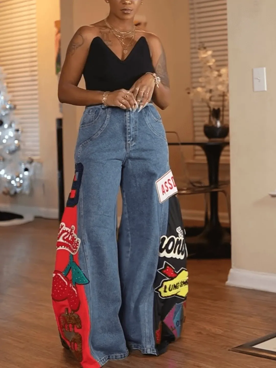 Unique Patterned Denim Jeans