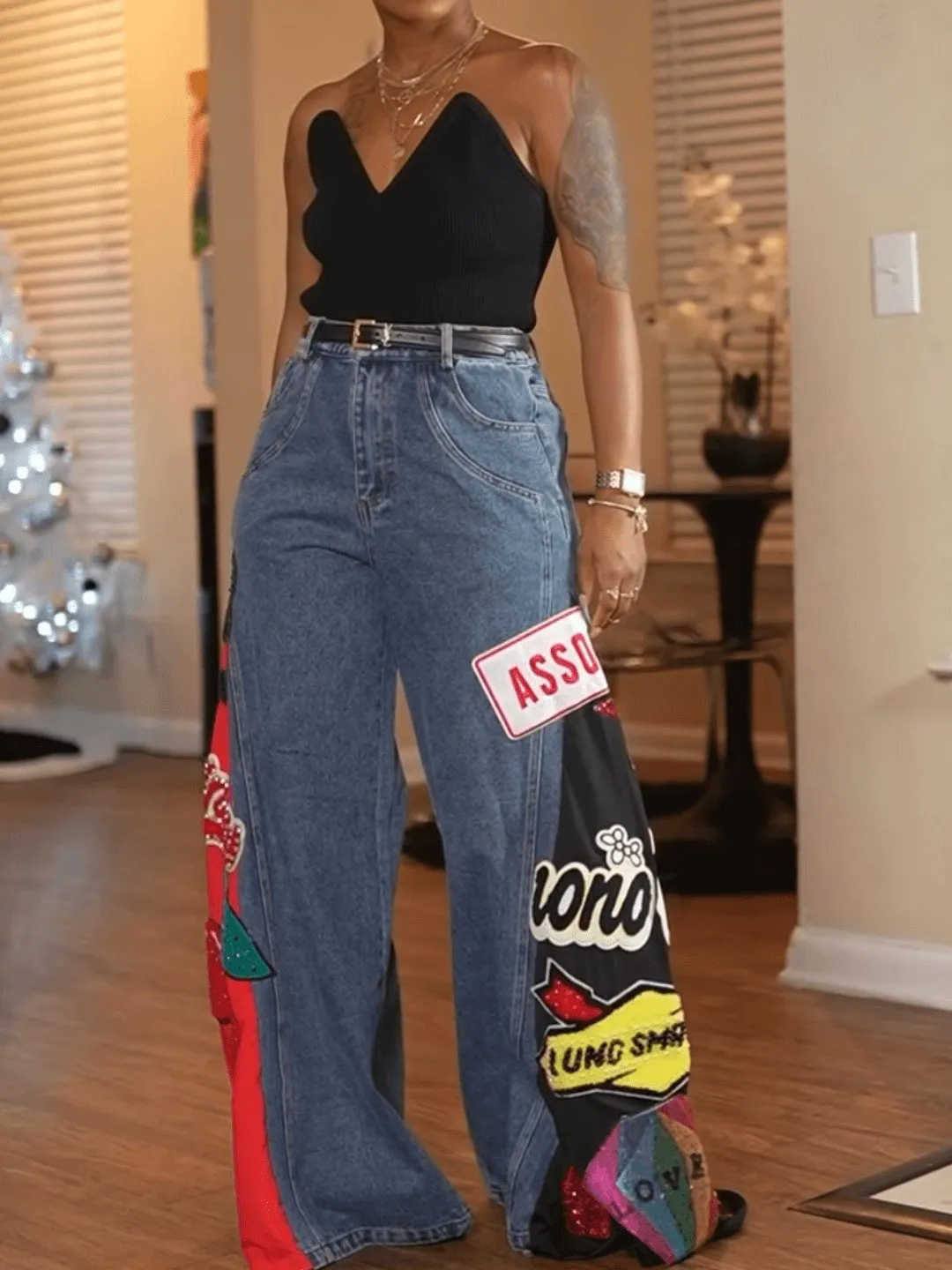 Unique Patterned Denim Jeans