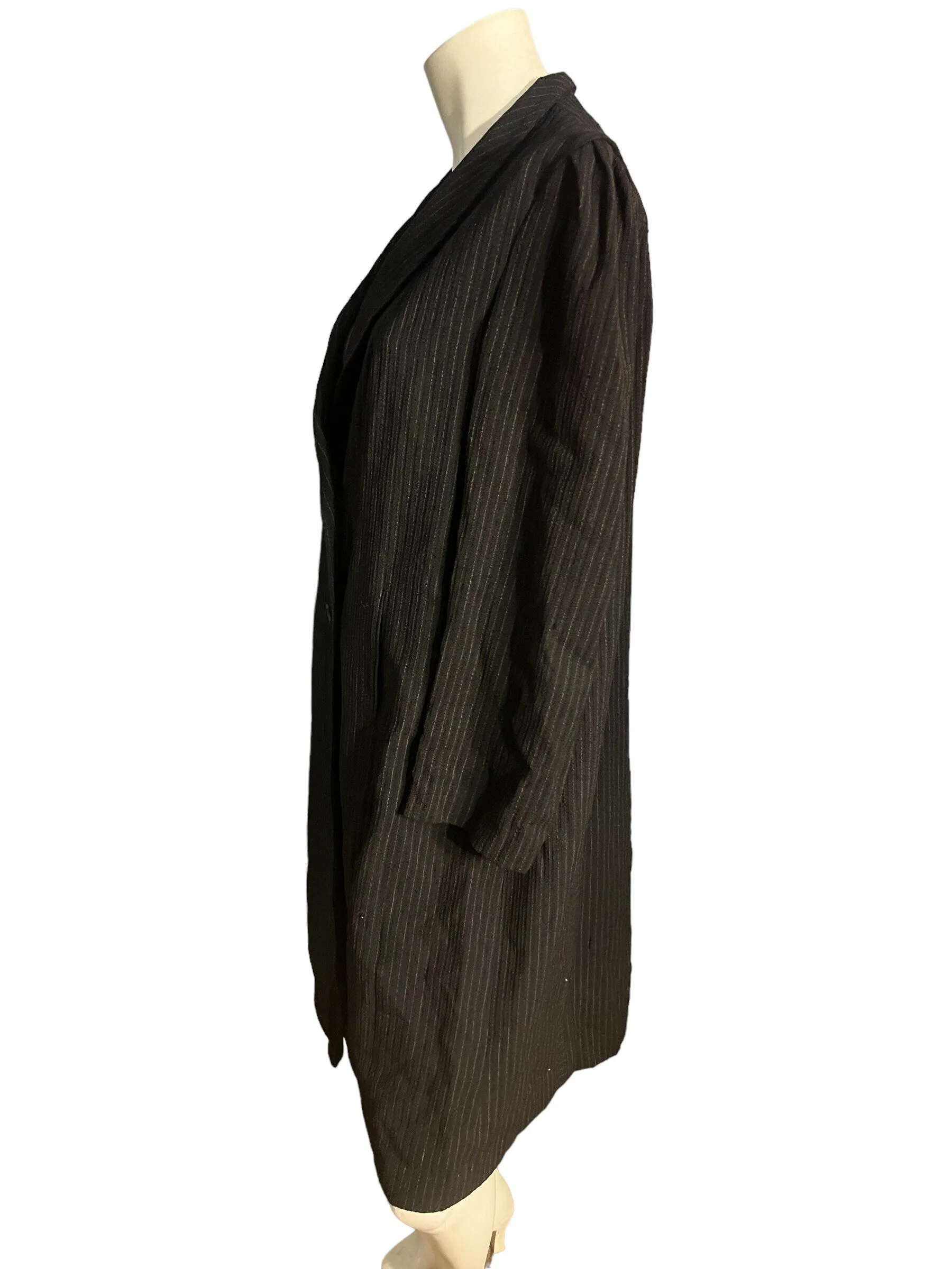 Vintage 40's 50's long rayon jacket L black pinstripe