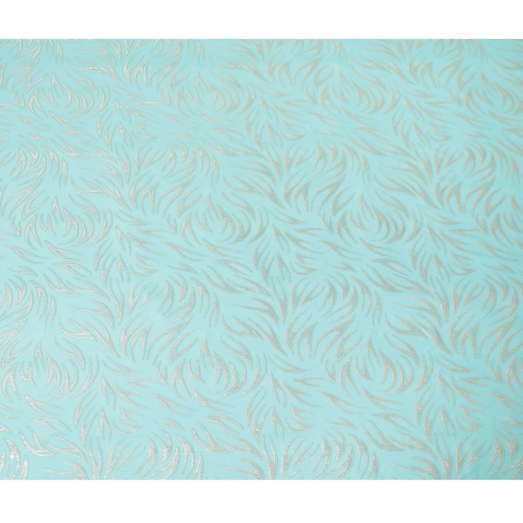 Vista blue premium pure silk chiffon fabric with gold metallic lurex in abstract design-D14156