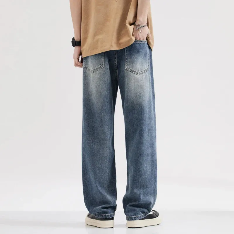 Wide Leg Jeans Men Baggy Pants Summer Straight Cut Loose Fit Blue Male Denim Pants Streetwear Men's Clothes Fashion Size Striped