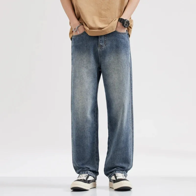Wide Leg Jeans Men Baggy Pants Summer Straight Cut Loose Fit Blue Male Denim Pants Streetwear Men's Clothes Fashion Size Striped