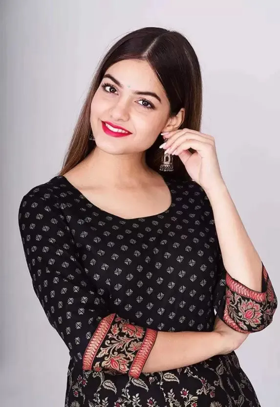 Women Printed Viscose Rayon Anarkali Kurta  (Black)