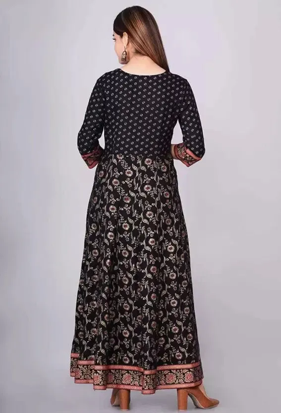 Women Printed Viscose Rayon Anarkali Kurta  (Black)