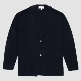 Wool Cashmere and Silk Single Breasted Knit Sport Jacket - Navy